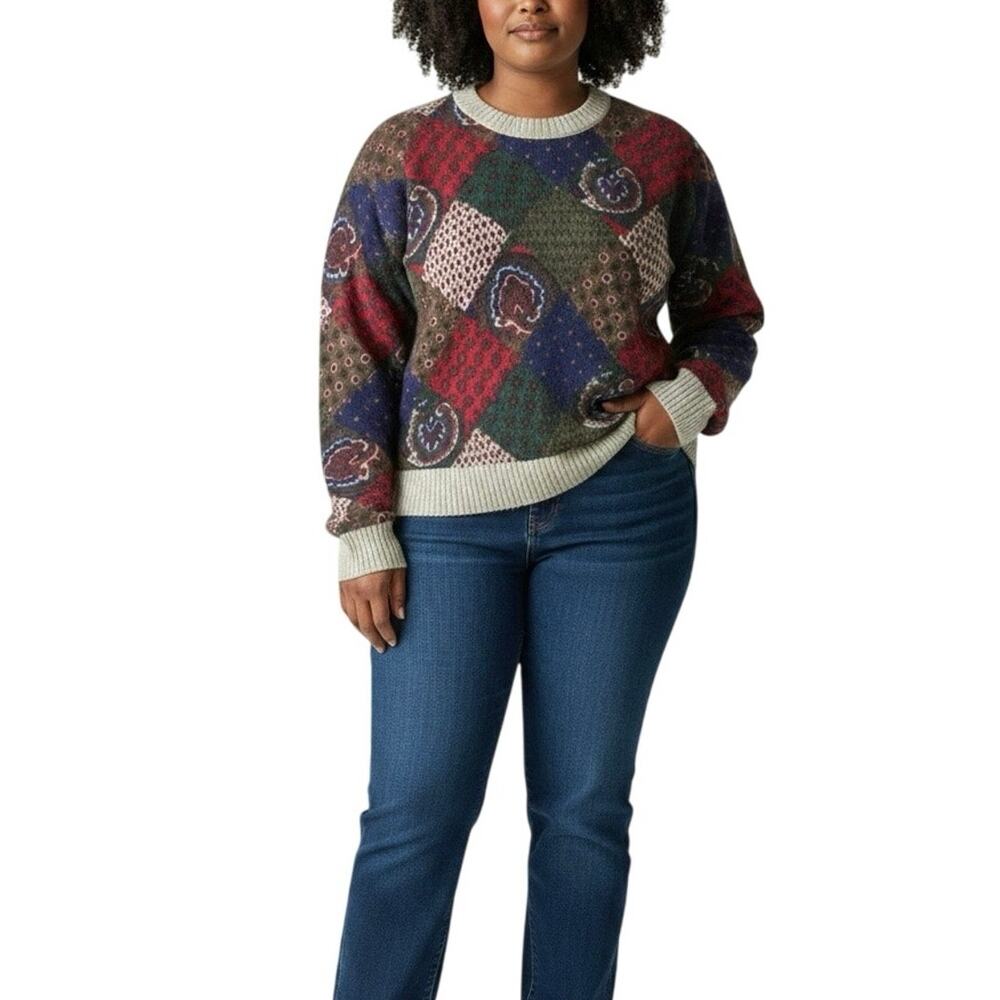 Vintage Tommy Hilfiger Lambswool Patchwork Knit Sweater - XL - Picture 2 of 5